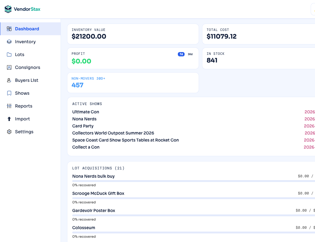 VendorStax dashboard