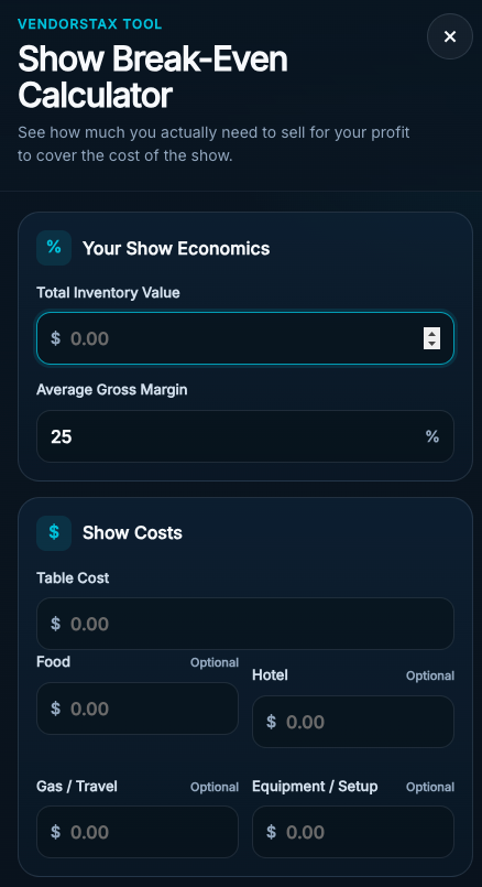 Show Break-Even Calculator mobile screenshot